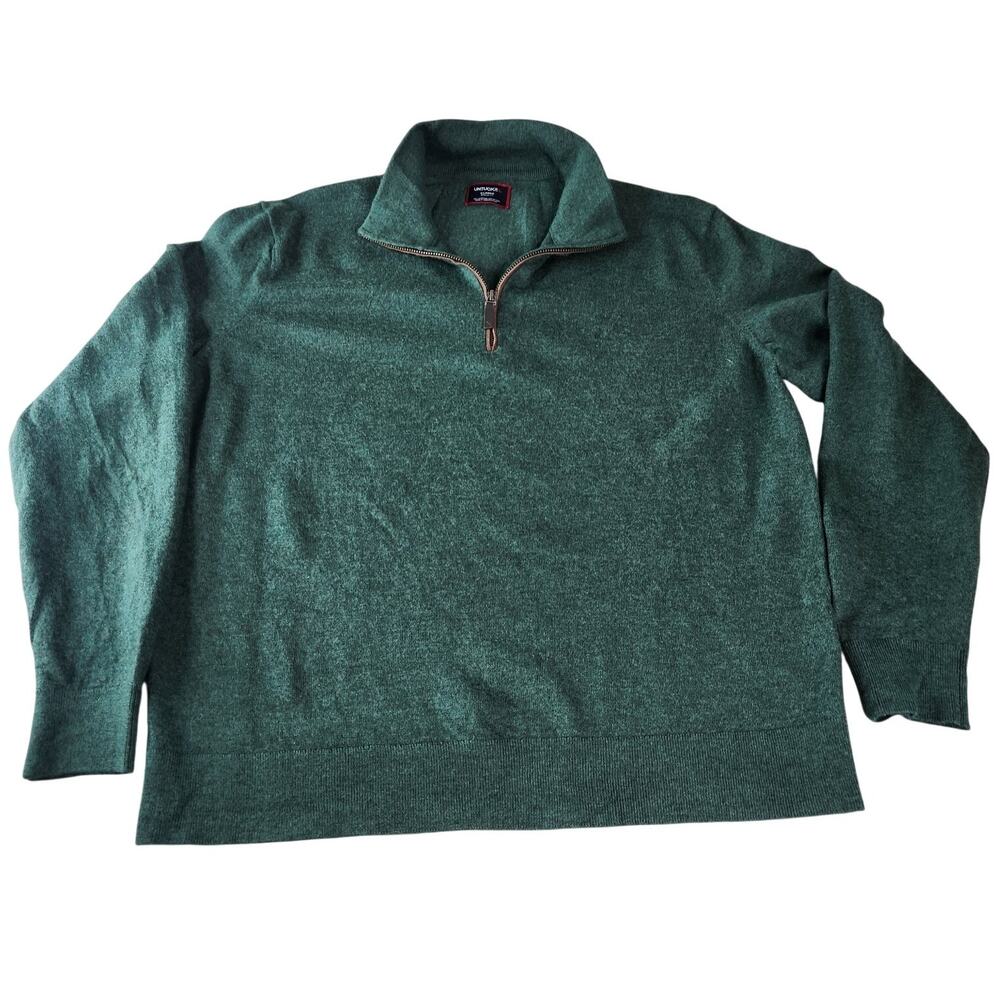 Untuckit Belguardo Suede Trim Green Quarter Zip Men's XL 100% Merino Wool